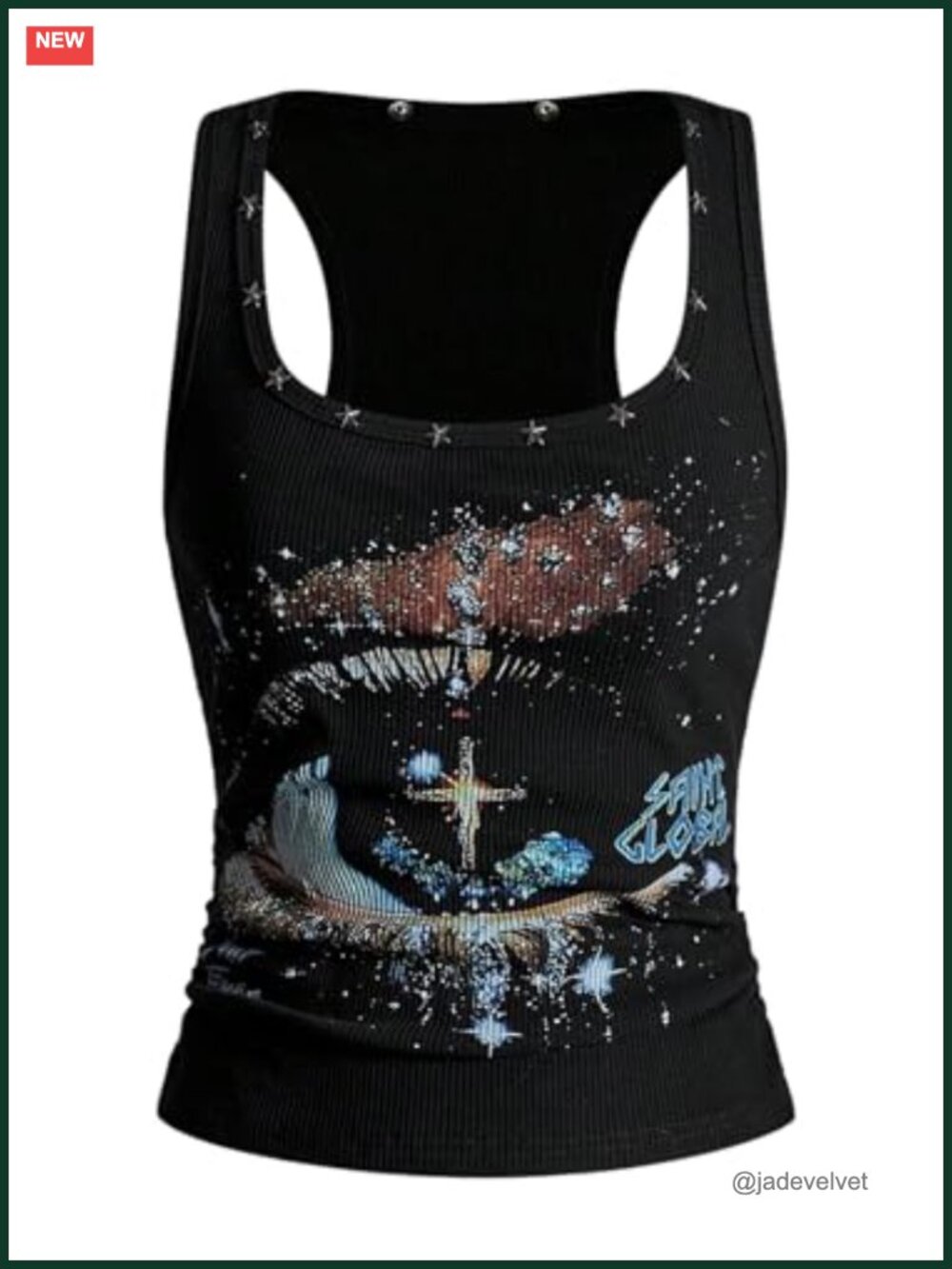 Women's Y2k Gothic Studded Sleeveless Tank Top Slim Fit Grunge Rave